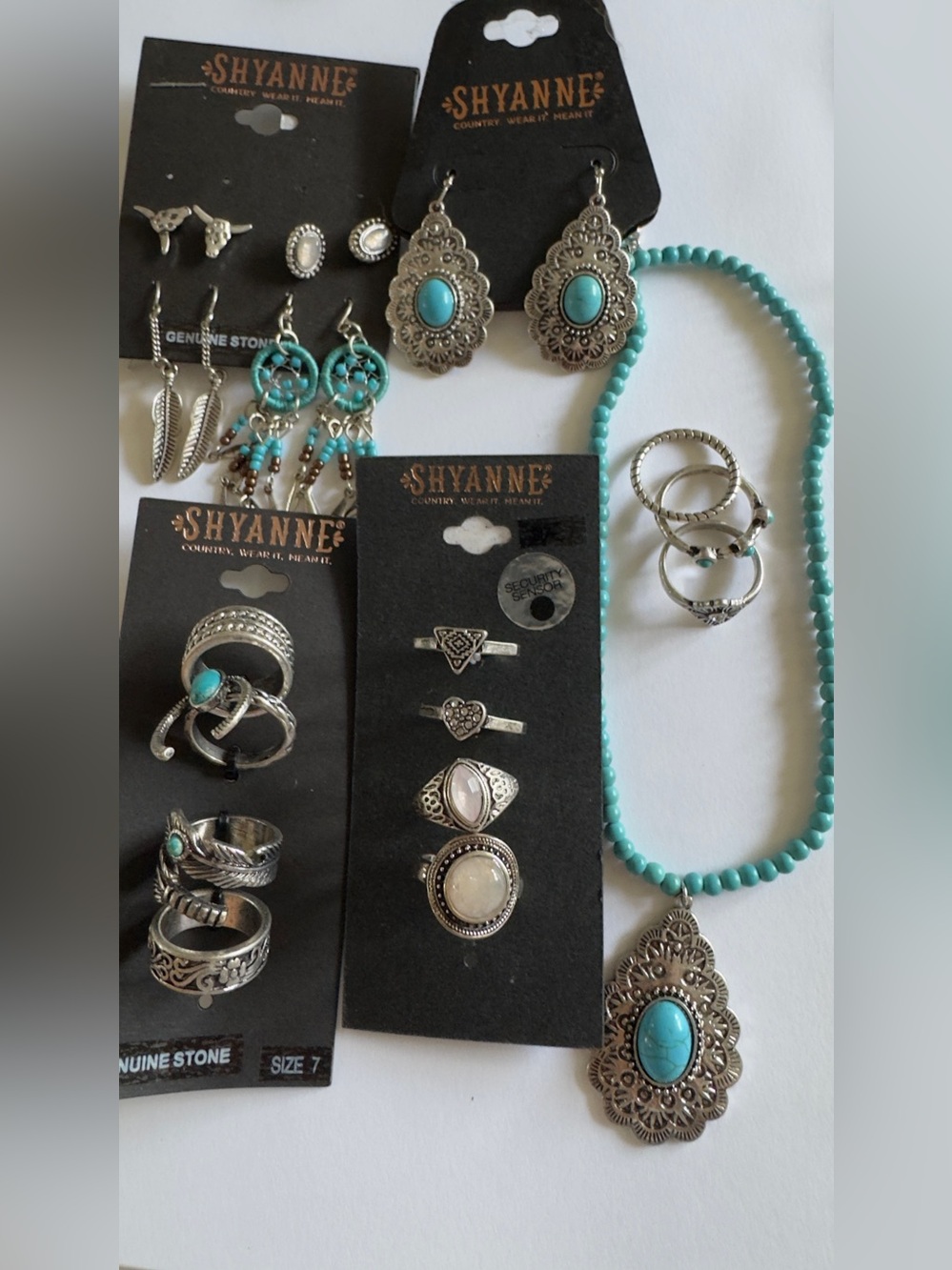 Shyanne Turquoise Beaded Necklace with Silver-Tone Pendant and Earrings Set
